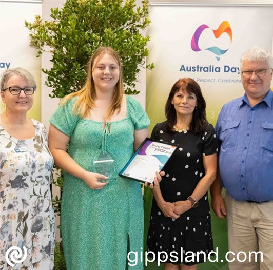 L to R: Mayor of Baw Baw Shire Cr Annemarie McCabe, Young Citizen of the year Ella Duncan, Deputy Mayor Cr Tricia Jones, Deputy Mayor Cr Tricia Jones, Cr Keith Cook