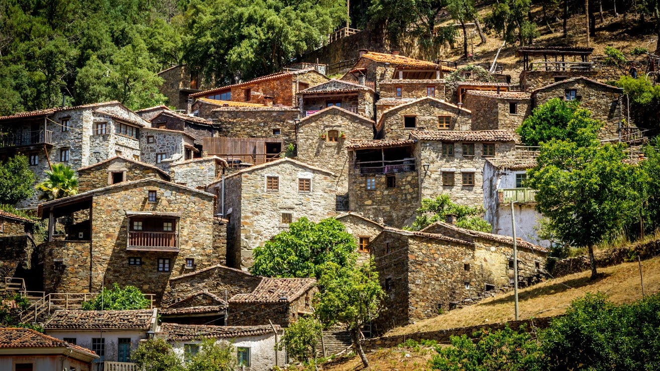 View of pretty stone houses in a schist village along the N2 route