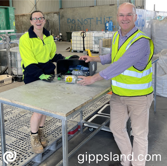 Danny O'Brien visited Tambo Recycling's Sale Depot, managed by Rhomi Webb, to check out the counting and sorting technology being used to facilitate the reintroduced Victorian Container Deposit Scheme