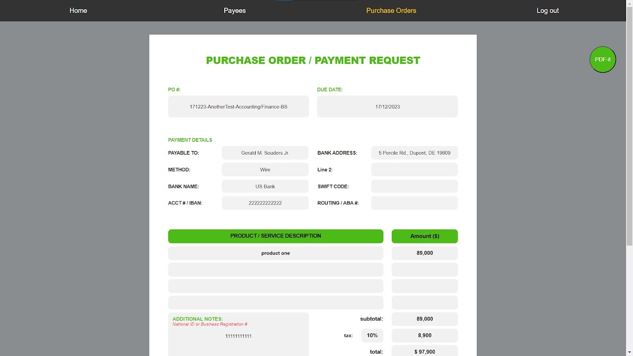 Purchase Order Generator