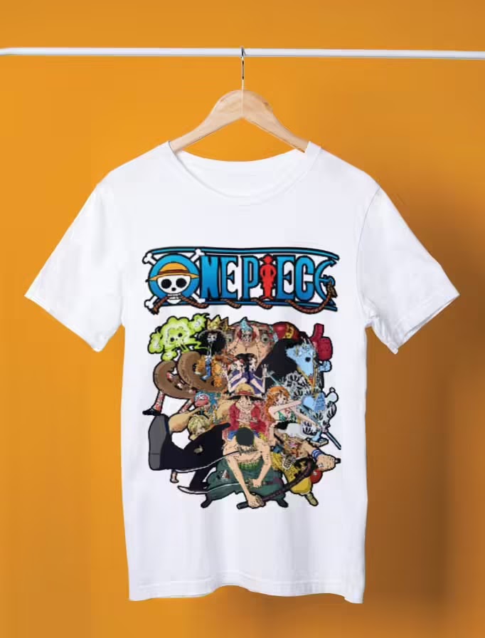 Kaos One Piece Putih T-shirt Kaos Custom Desain Sablon Print Cetak Terbaik Queen Bee Store, Queen Bee Digital Home