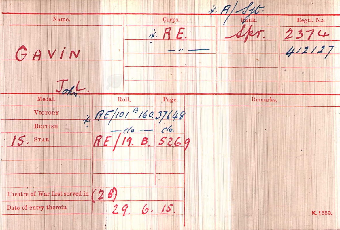 John Laurie Gavin Medal Index Card