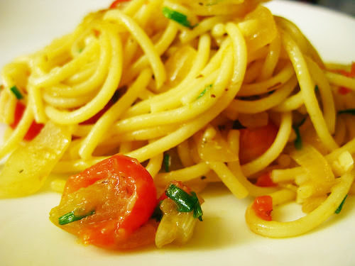 anchovy, anchovy paste, chives, pasta, recipe, tomato, vegetable