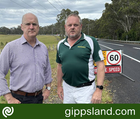 Gippsland East Nationals MP, Tim Bull (right) and Shadow Minister for Roads, Danny O'Brien, recently inspected a number of roads issues in the Gippsland East electorate