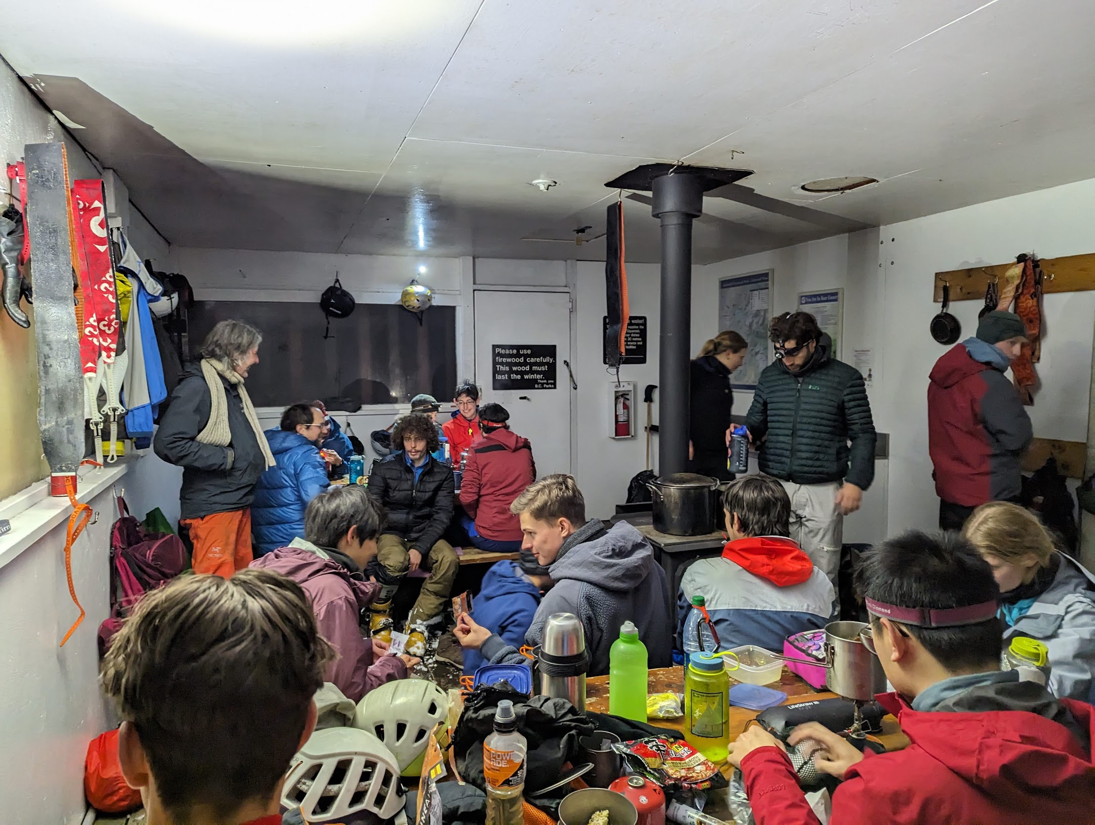 Crowd of people in the warming hut