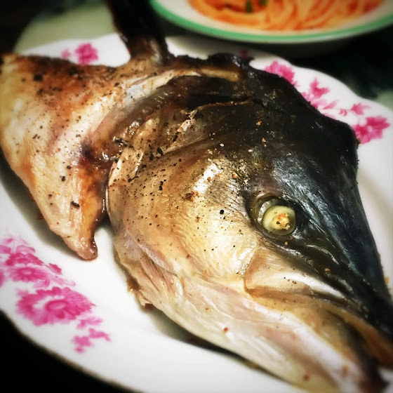 amber skipjack, baked, chinese, fish head, recipe, salt, yellowtail, 五條鰤, 鹽烤魚頭, 鹽焗魚頭