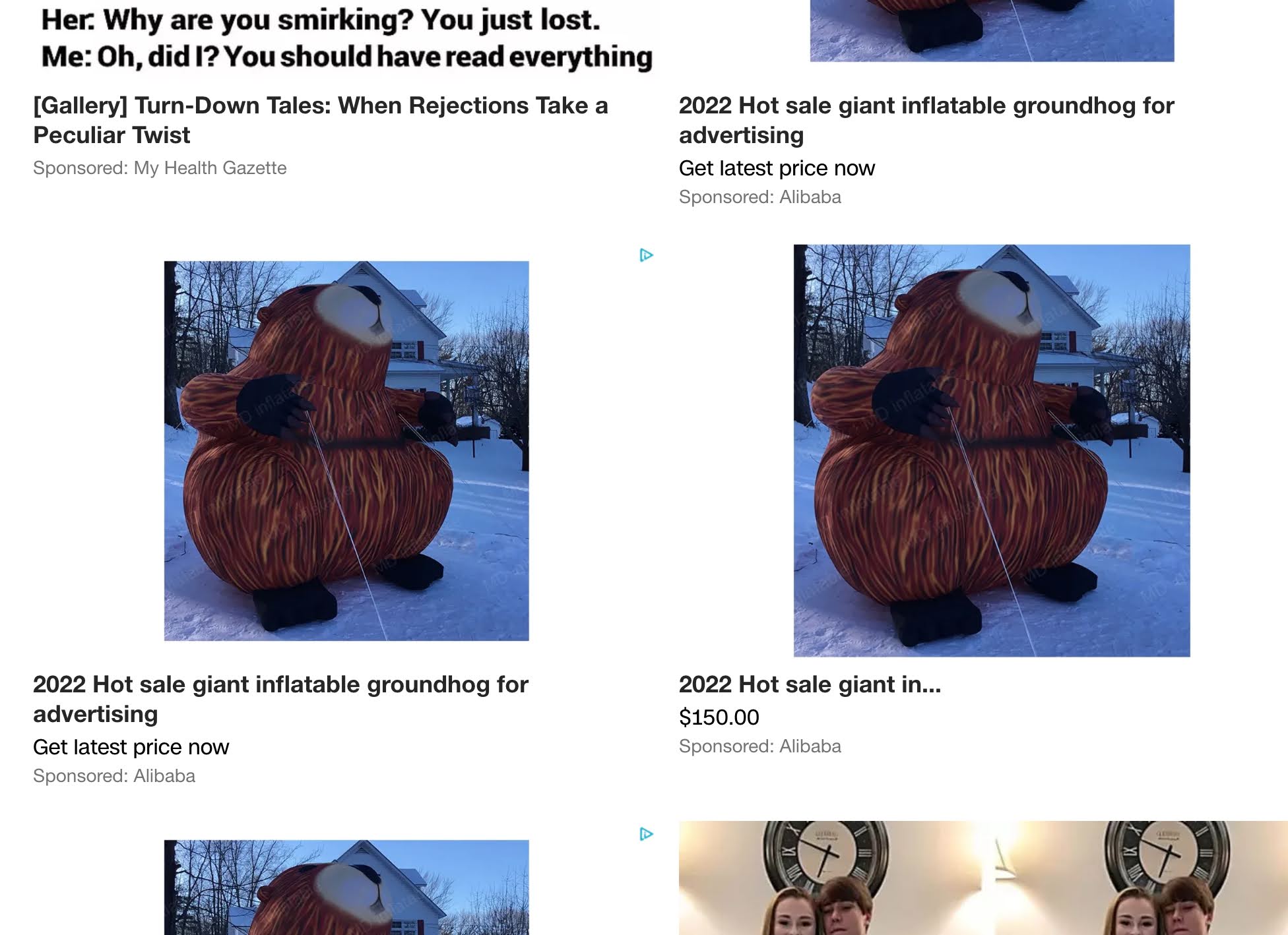 six ads, four featuring the same photo of an inflatable groundhog