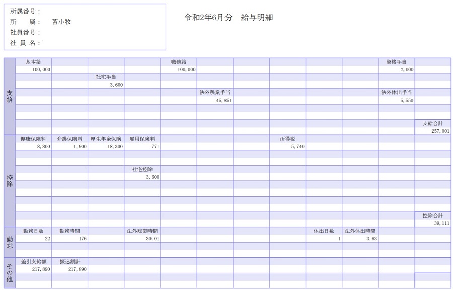 2020年6月分・給料明細