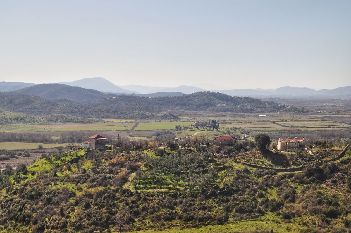 View of green fields in mesopotam, vlora county, albania