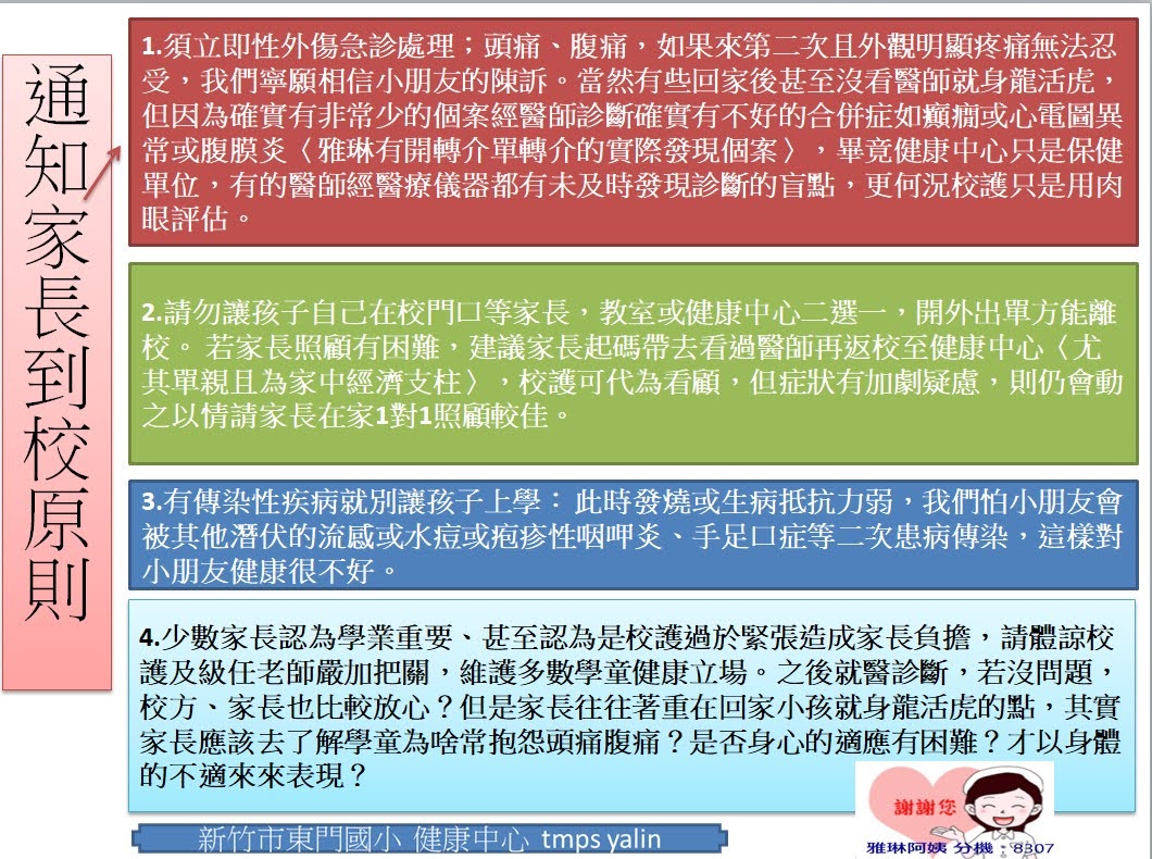 請導師協助：清楚表達班級座號、受傷部位、何地發生？自己或他人