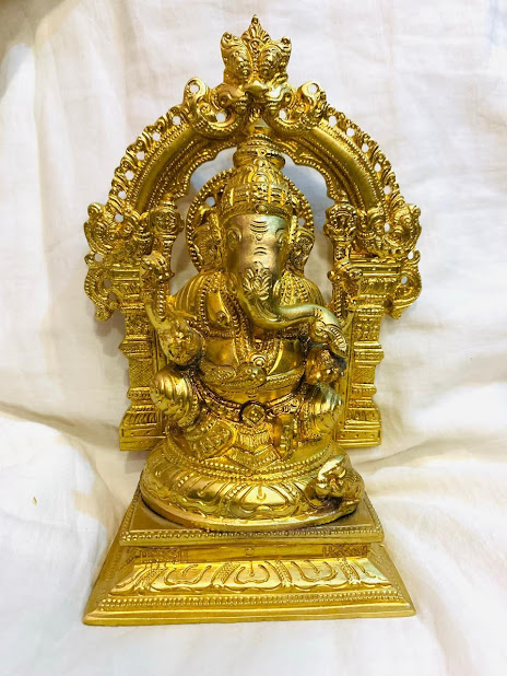 Handmade Brass Sitting Ganseha for Decor