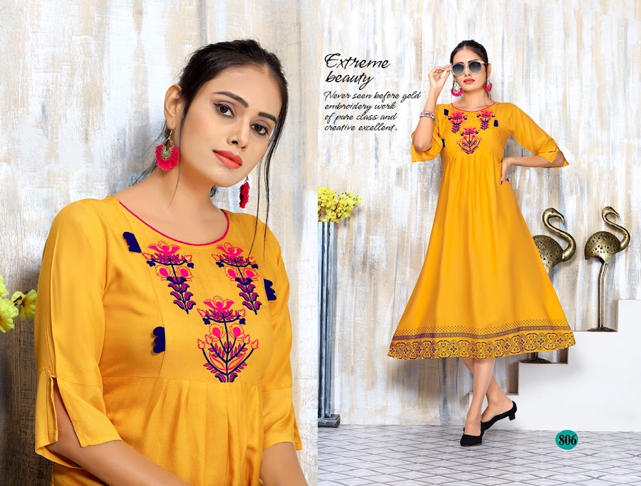 Buy Haseena Embroidery Reyon Casual Wear Fancy A-Line Kurta 