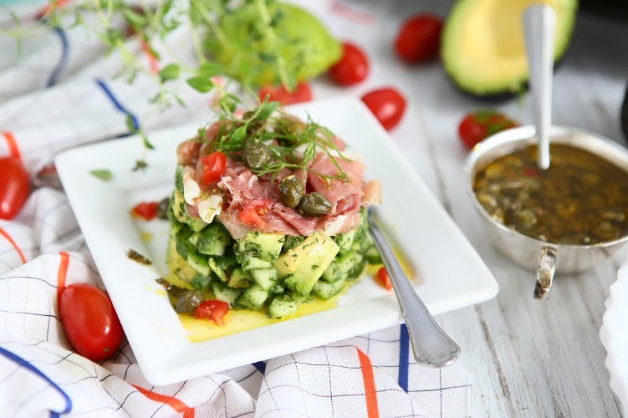 Cucumber Avocado Tartare with Parma Ham