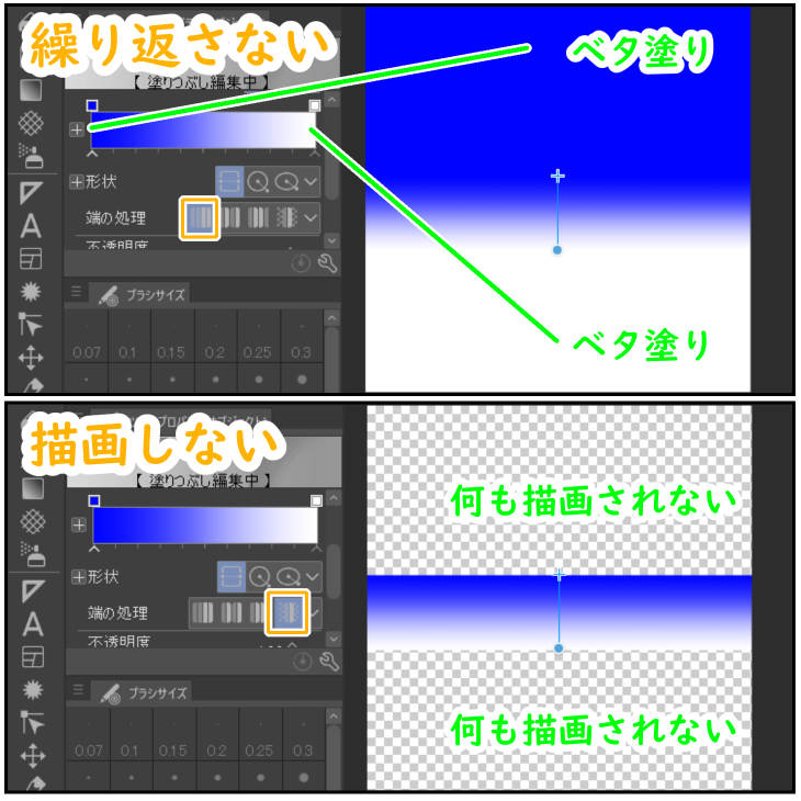 クリスタのグラデーション（繰り返さない/描画しない）