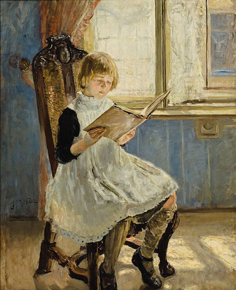 Fritz_von_Uhde_-_Das_Bilderbuch_I_(1889) a girl reading a book painting to show best life changing books