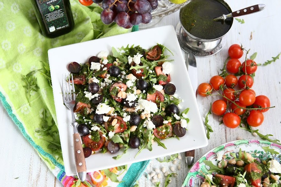 Arugula White Bean Salad with Grapes and Feta