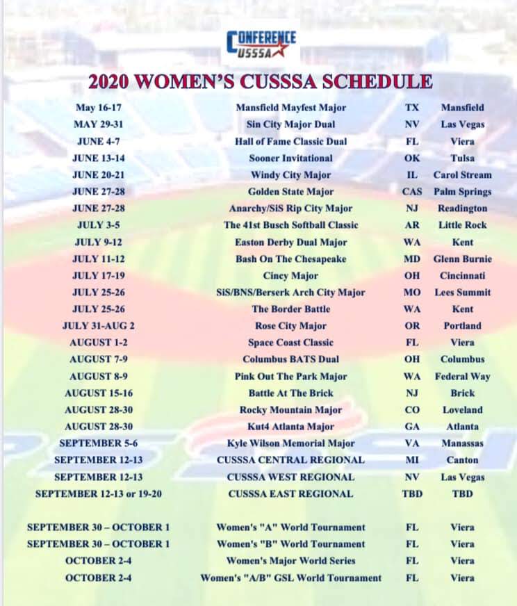 UPDATED -> 2020 Women's Conference USSSA schedule - www.softballcenter ...