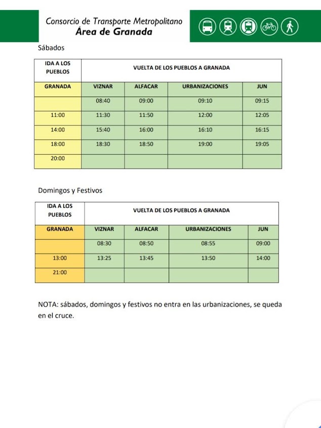 Horario bus viznar 2020 fase 2