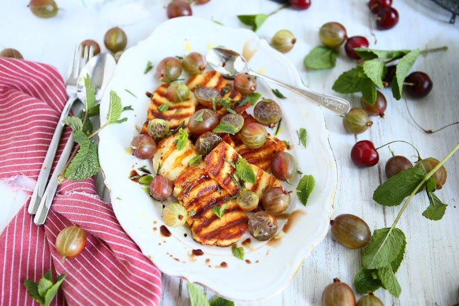 Pan-fried Halloumi with Gooseberries and Mint