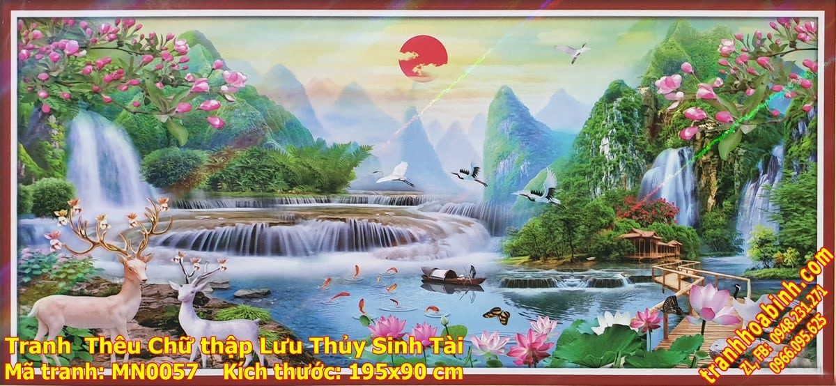 Tranh thêu chữ thập Lưu Thủy Sinh Tài 