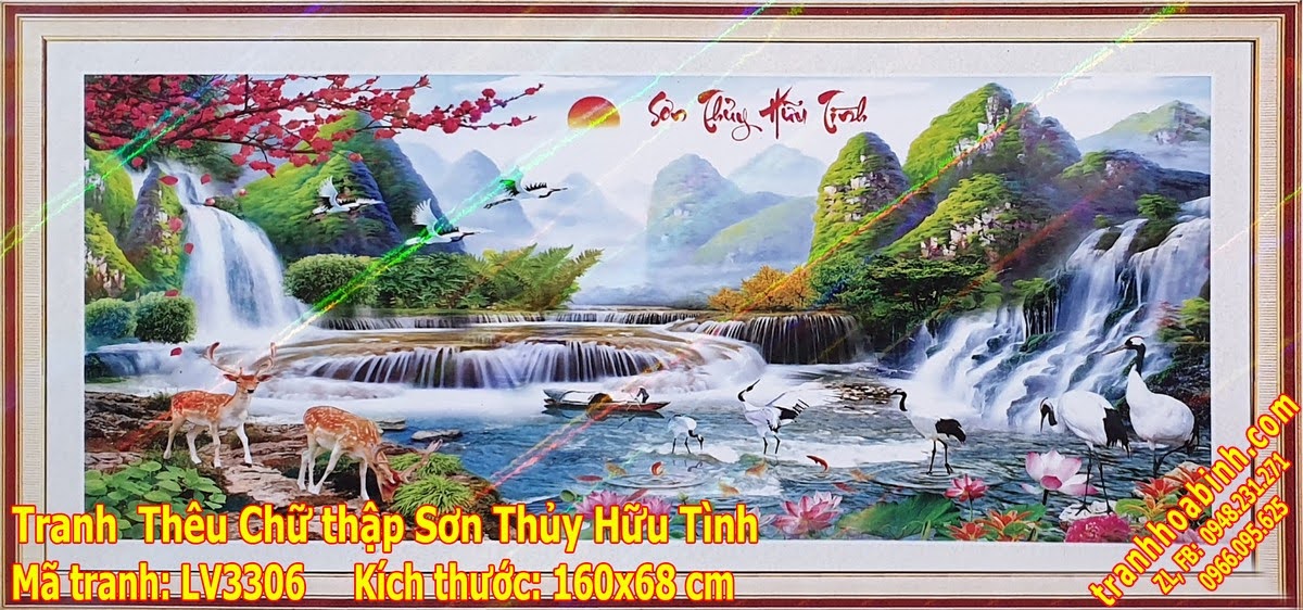 Tranh thêu chữ thập Sơn Thủy Hữu Tình - Non Nước Hữu Tình