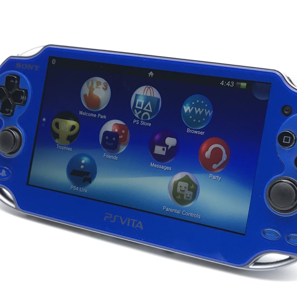 SONY PS Vita Sapphire Blue PCH-1000 Wi-Fi OLED w/ Charger, Box "Near