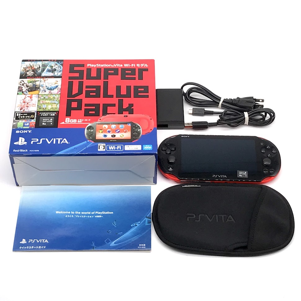 SONY PS Vita PCH-2000 Slim Wi-Fi Red Black FW 3.73 w/ Charger 8GB "Near