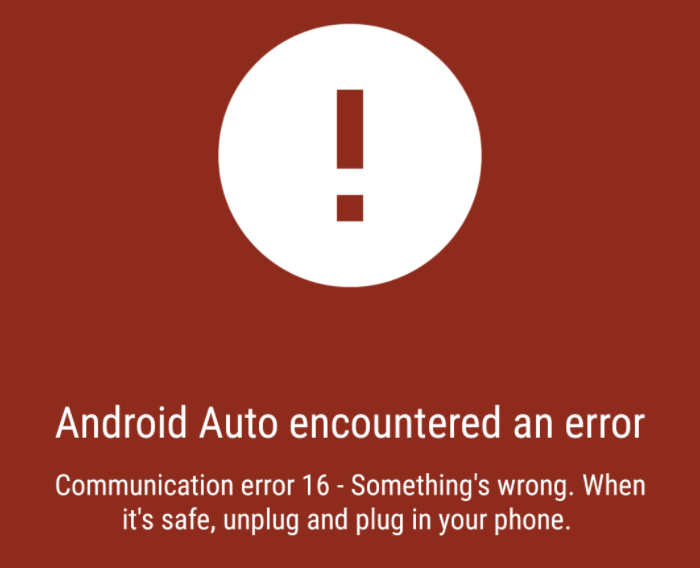 Communication error 16 - Something's wrong. When it's safe, unplug and plug in your phone.