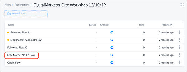Go back to the Flows folder and select Lead Magnet PDF Flow.