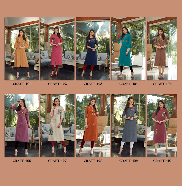 Craft Rangmaya Branded Long Straight Kurti Manufacturer Wholesaler