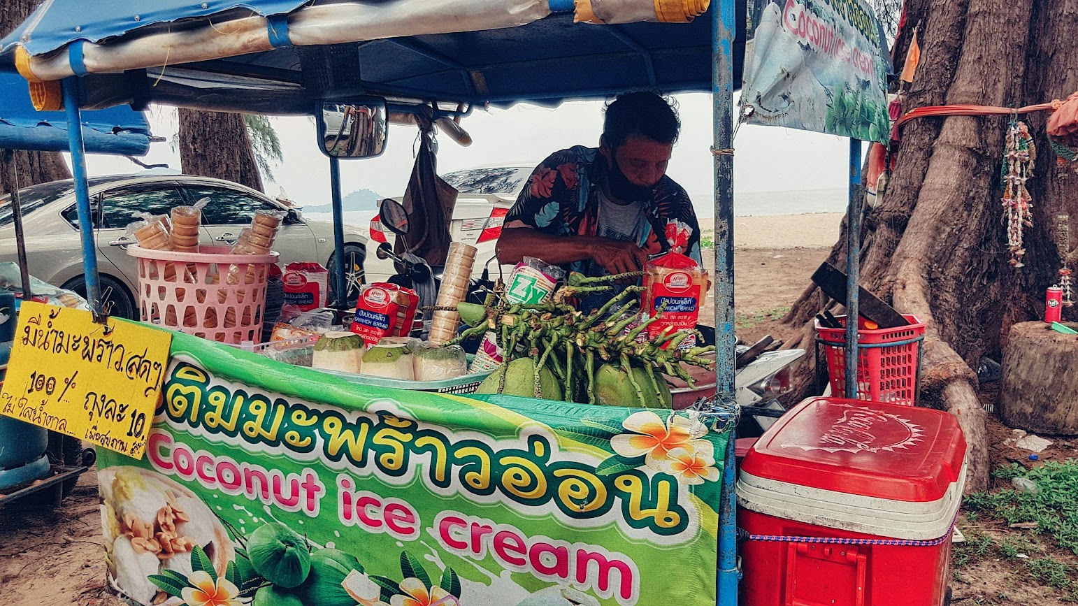 Hat Yao Beach
Trang Province
Thailand
Coconut ice cream
Street vendor