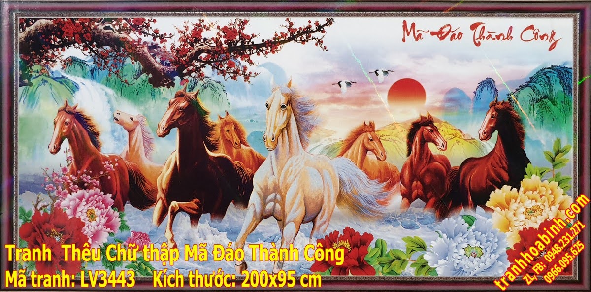 Tranh thêu chữ thập Mã đáo thành công LV3443 - Bát Mã Truy Phong