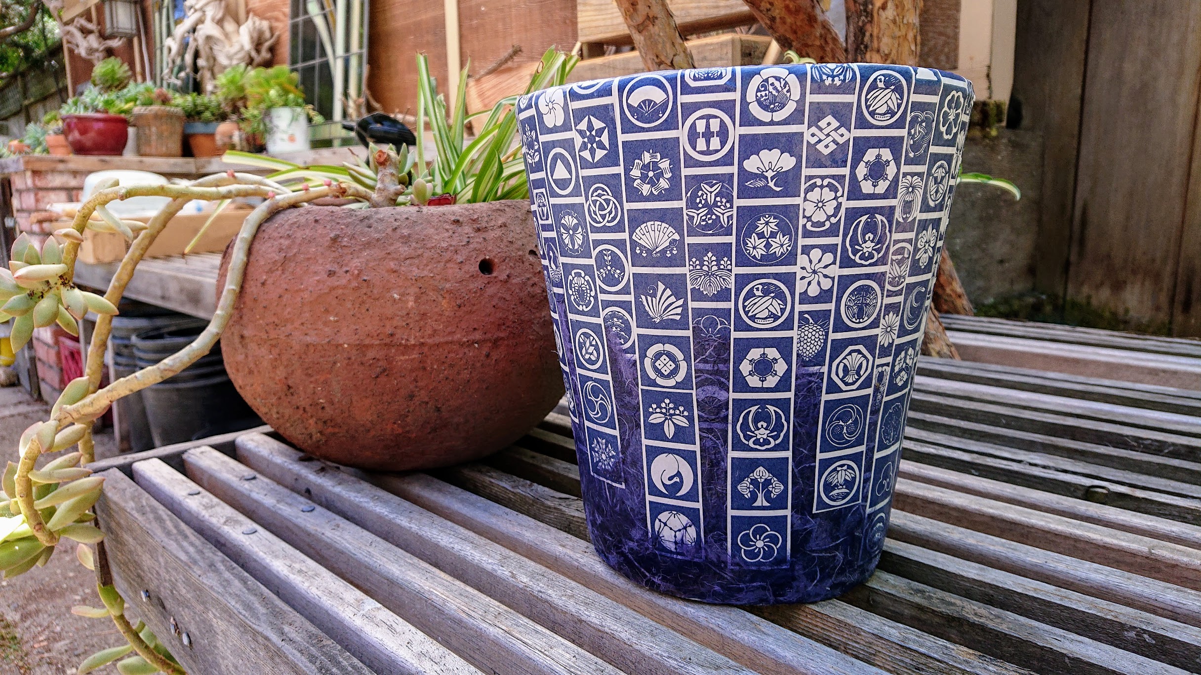 The finished ceramic planter with decoupaged prints and washi papers. | FAFAFOOM STUDIO