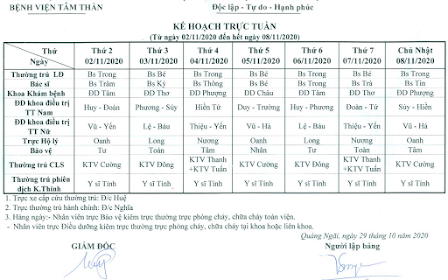 Lịch tuần từ ngày 02/11 --> 08/11