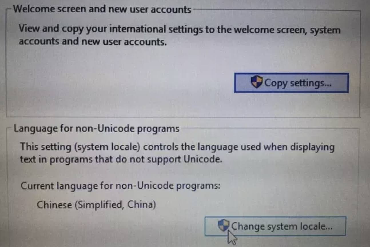 Change the system locale to Chinese (Simplified, China).