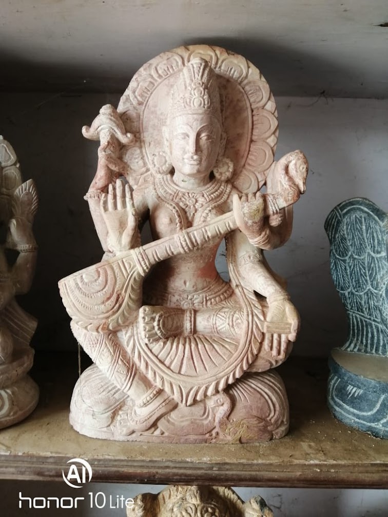 Handcarved Sarpentan Stone Idol Of Goddess Saraswati