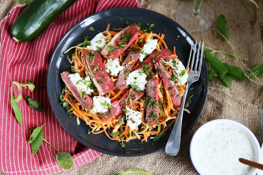 Low Carb Vegetable Pasta with Buffalo Mozzarella and Steak