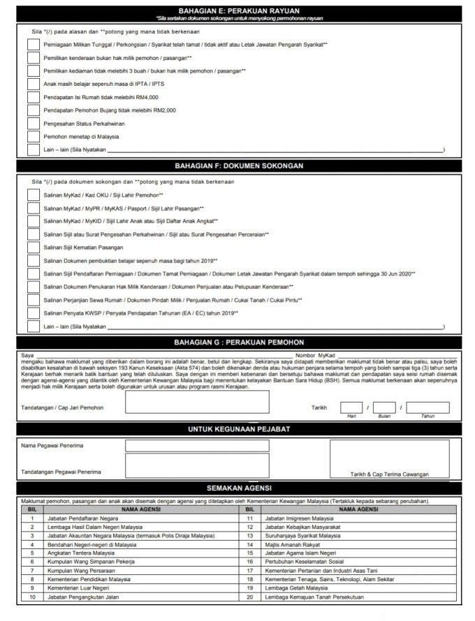 Rayuan BSH 2020 Borang Dan Senarai Dokumen Sokongan Kini Tular