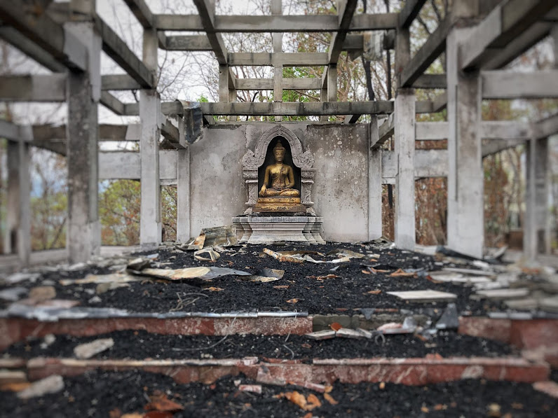 Burned Buddhist temple Wat Phra Kaew phayao
