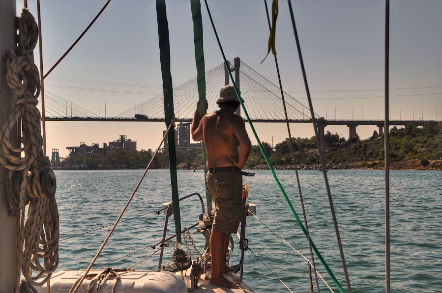 sailing under the bridge of chalkida