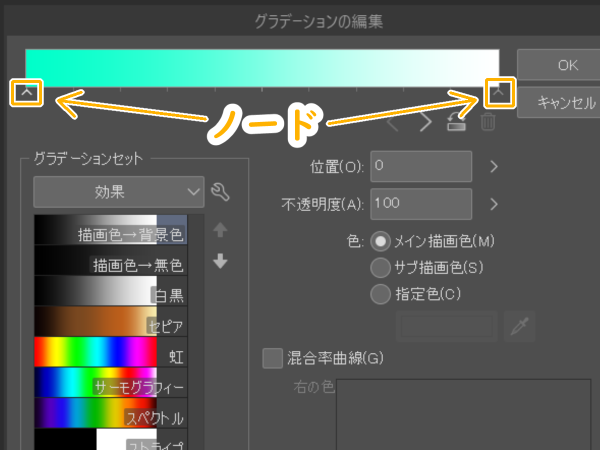 クリスタ：グラデーションの編集（ノード）
