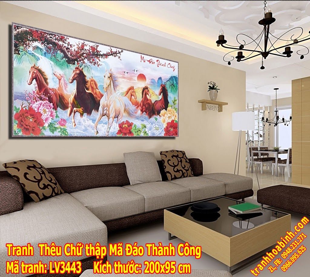 Tranh thêu chữ thập Mã đáo thành công LV3443 - Bát Mã Truy Phong