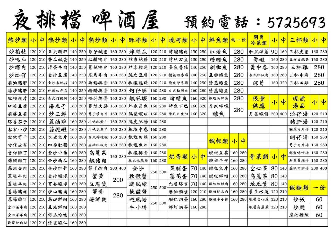 【菜單】夜排檔啤酒屋 - 新竹 公道 - 菜單|品項|價位