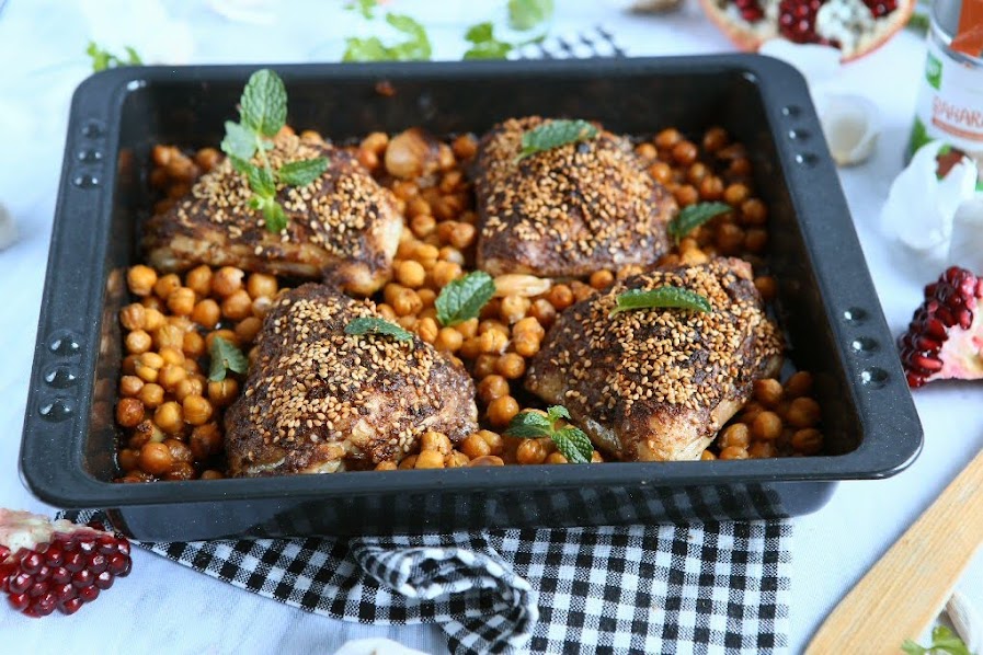 Baharat Chicken with Chickpeas and Garlic Yoghurt