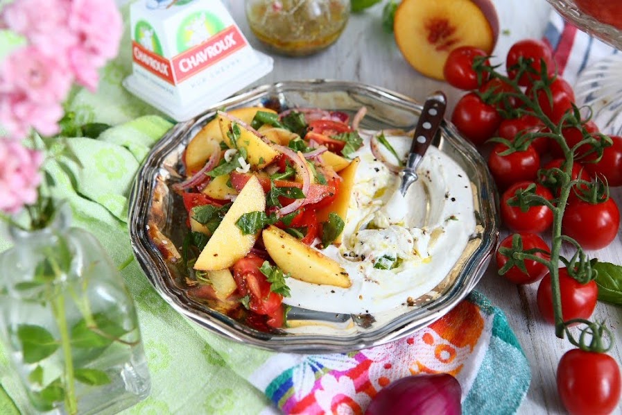 Tomato and Peach Salad With Whipped Goat Cheese