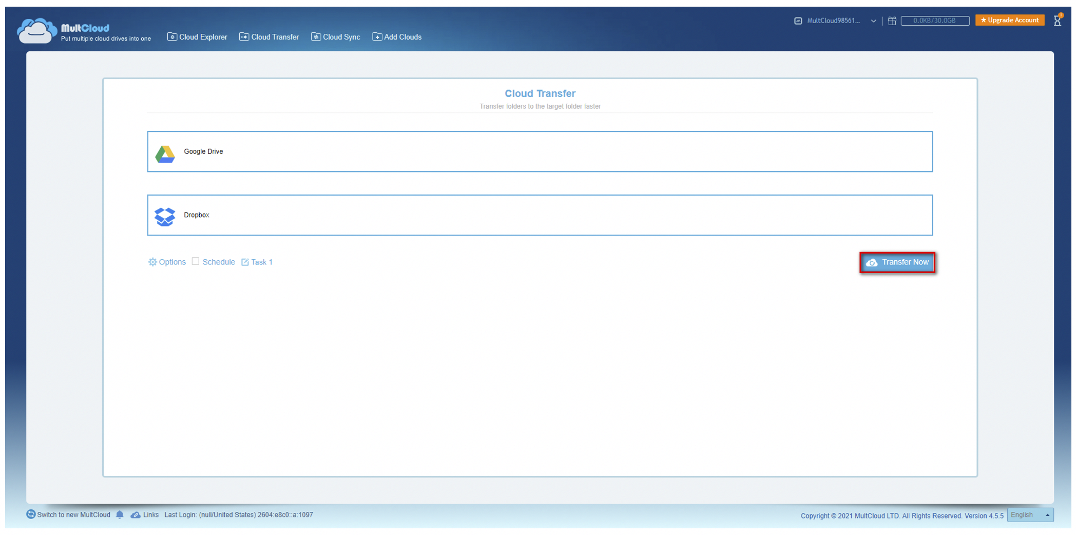 When everything is set up correctly, click on Transfer Now and the whole migration process will start.