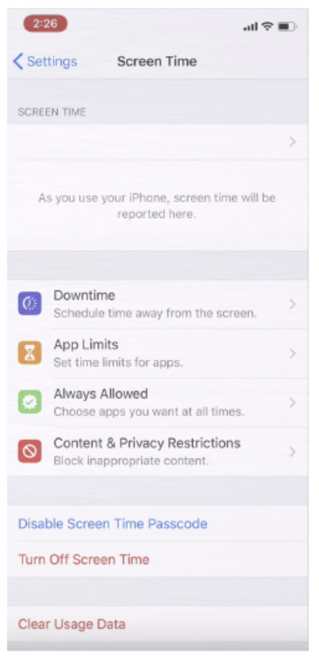 Enable Screen Time in Apple iOS