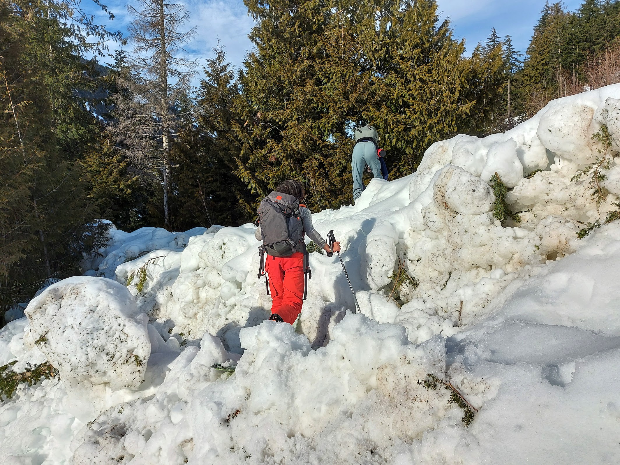 One of the sections of avalanche debris over the logging road