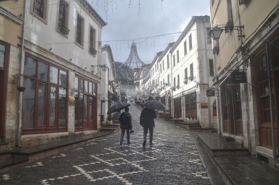 Walking around the bazaar on a rainy afternoon