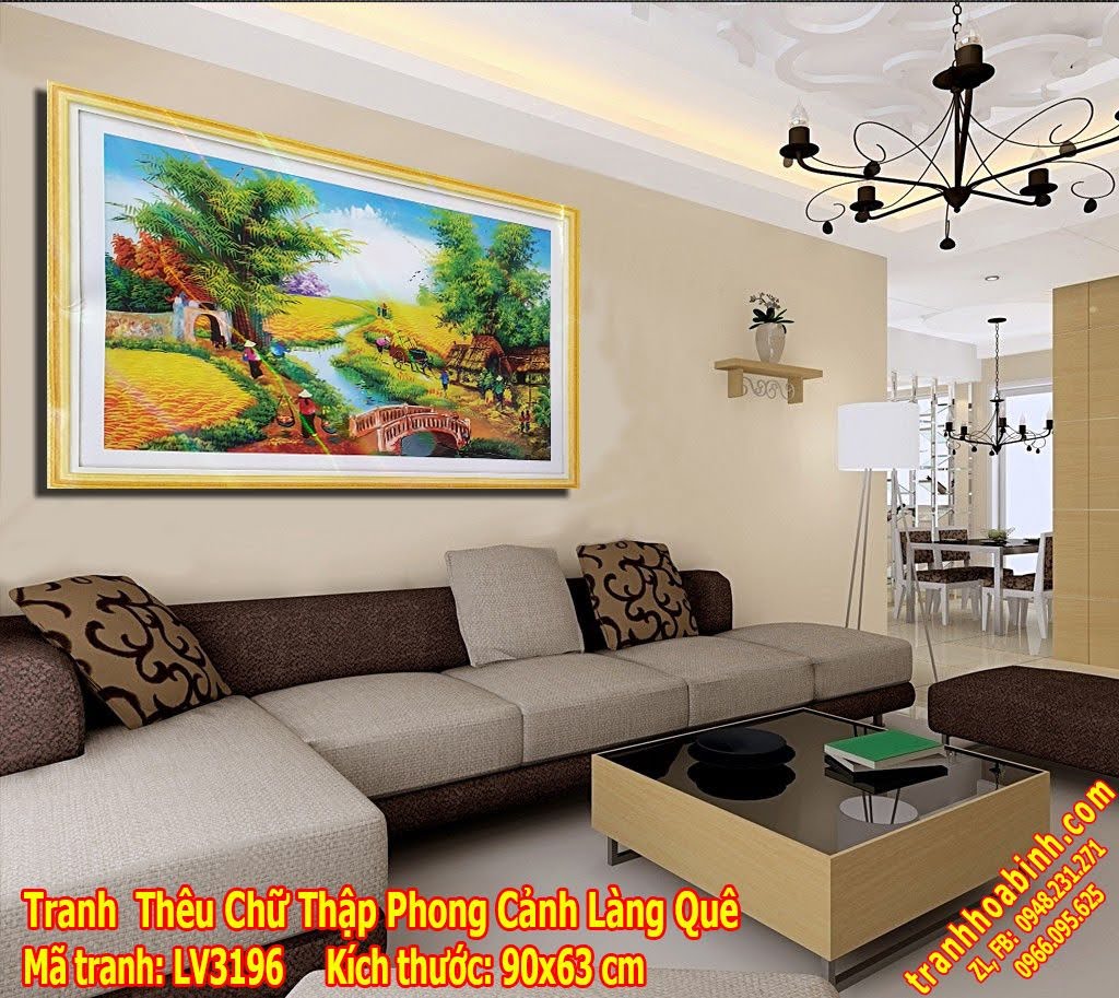 Tranh thêu chữ thập Phong Cảnh Làng Quê LV3196